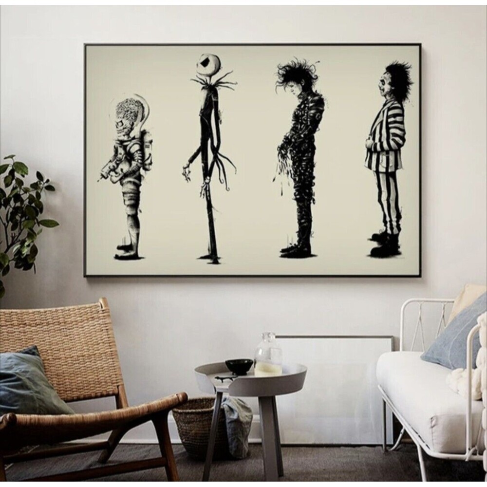 XL 24x36 Tim burton Films Beetlejuice, Edward Scissorhands, Art Print Canvas